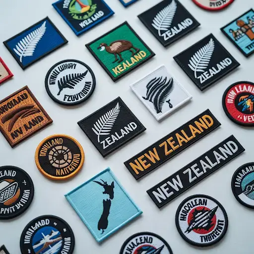 Custom patches representing different New Zealand themes.